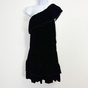 Joie Dress Womens Medium Black Velvet Ruffle Tiered One Shoulder Silk Blend